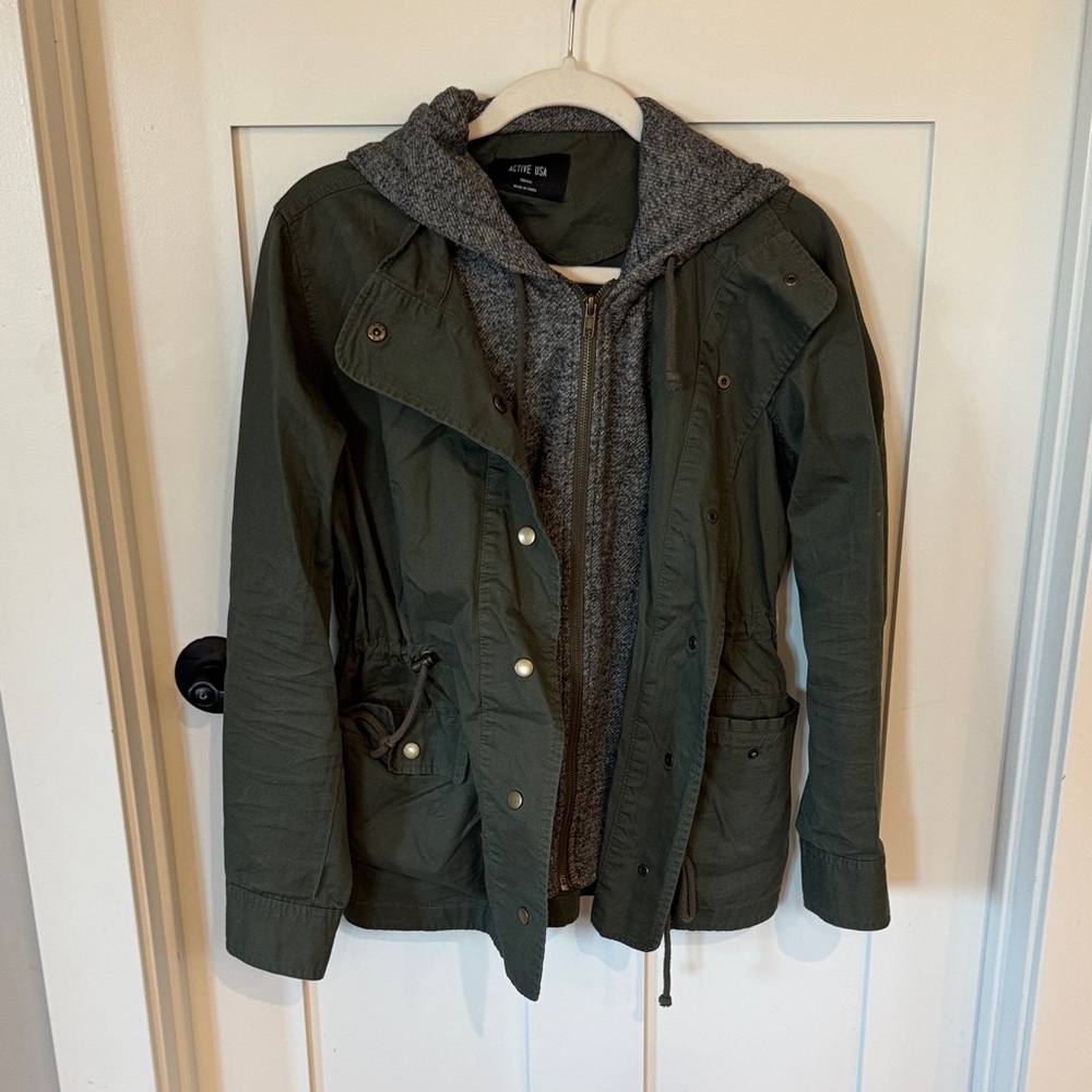 Active USA Olive Utility Jacket with Charcoal Hood